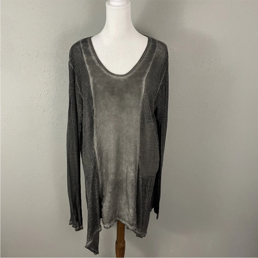 Pete & Greta $160 Johnny Was Linen LS Handkerchief Hem Tunic Thin Shirt Small